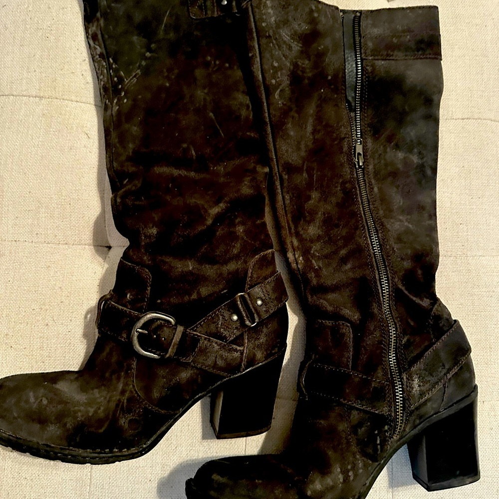 Black round toe boots by Born.
